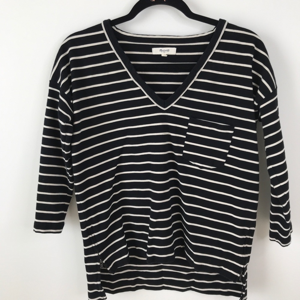 New Madewell S Navy Side-zip Slub Ponte Top Stripe